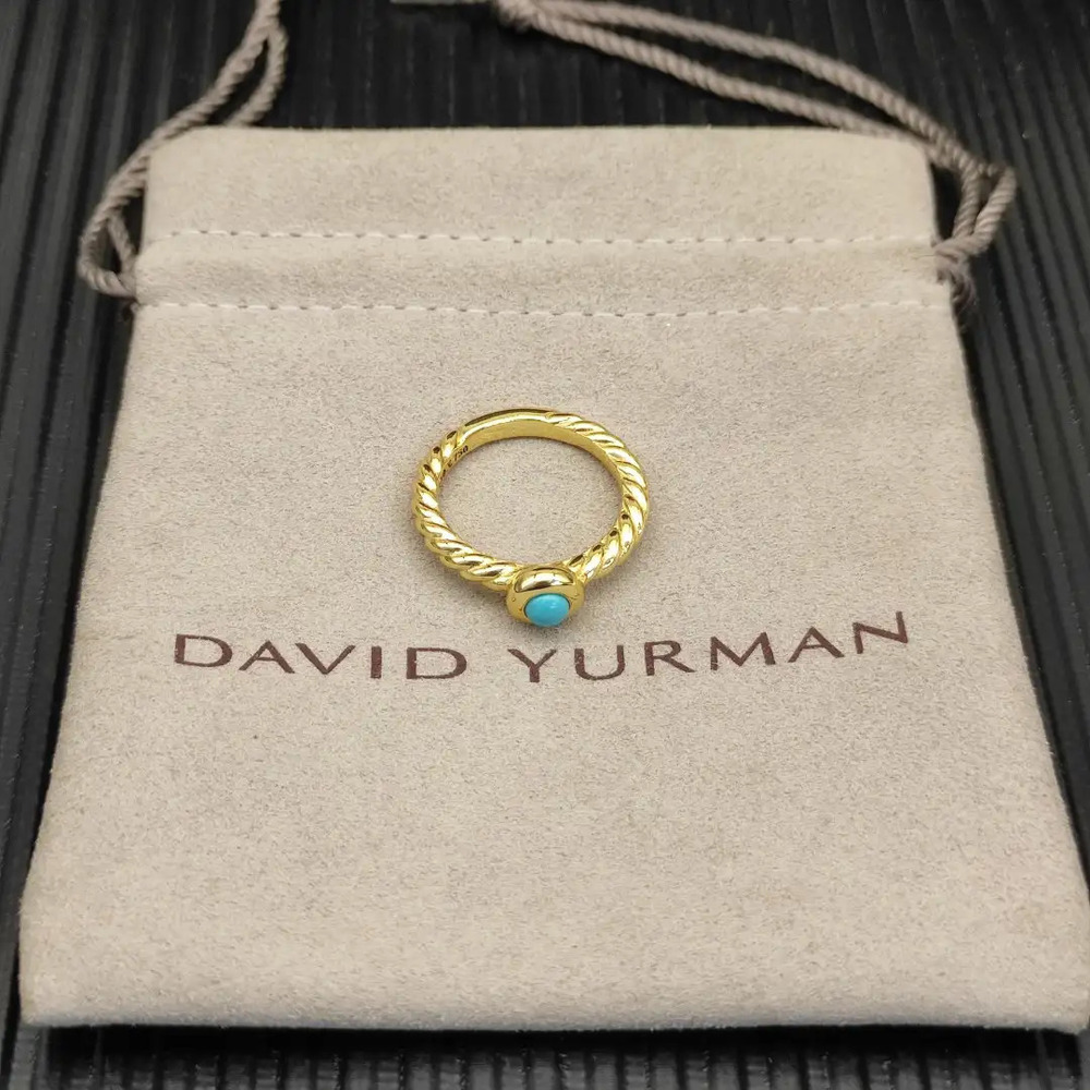 David Yurman Small Gold Cable Green Stone Ring